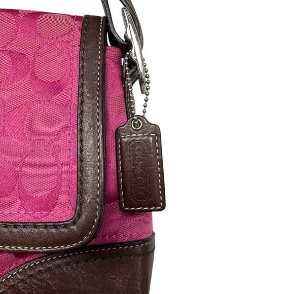 Coach Pink Hampton Signature C Canvas & Brown Leather Hobo Bag Y2K # F13018 - Picture 4 of 15